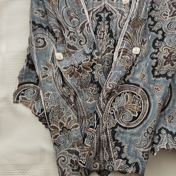 Komarov Pleated Button-Down Long Sleeves Shirt Small Blue/Cream - Picture 12 of 16